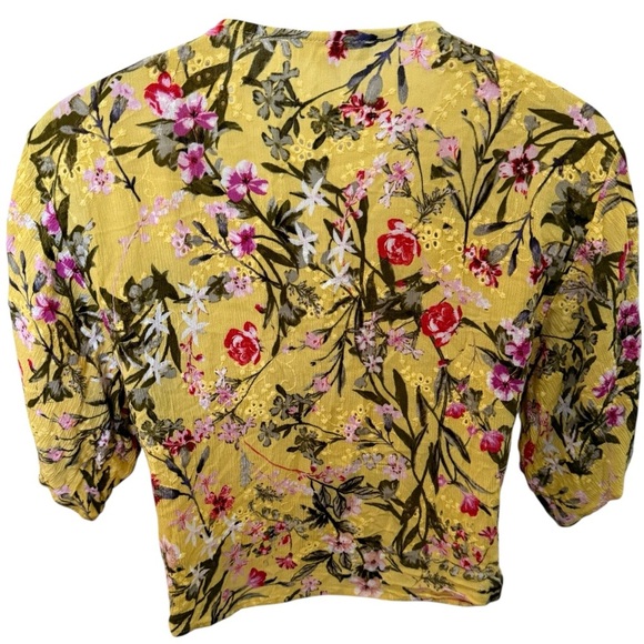 Lovestitch Yellow Floral Tie-Front Blouse Women Small - Picture 6 of 6